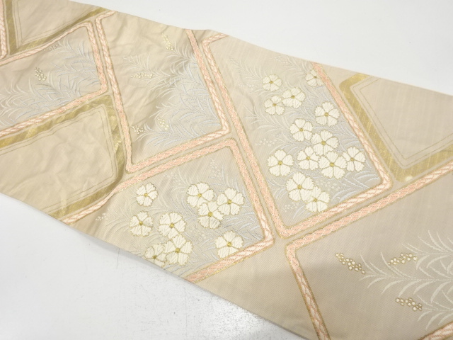 JAPANESE KIMONO / ANTIQUE FUKURO OBI / SILK / WOVEN FLORAL PLANTS
